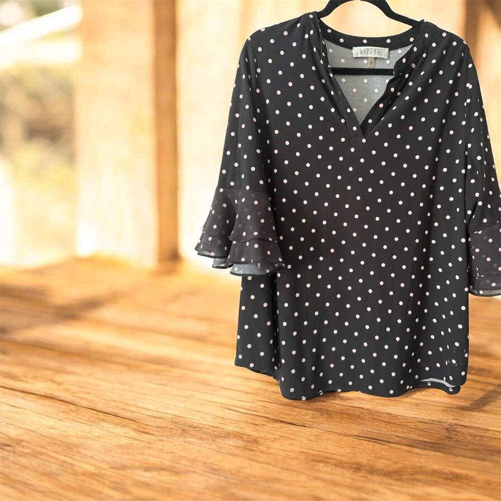 Kasper Black and pink Polka Dot Blouse